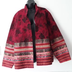 COLD WATER CREEK Burgandy SilkTwill Jacket Coat Ribbon Detail XXXL